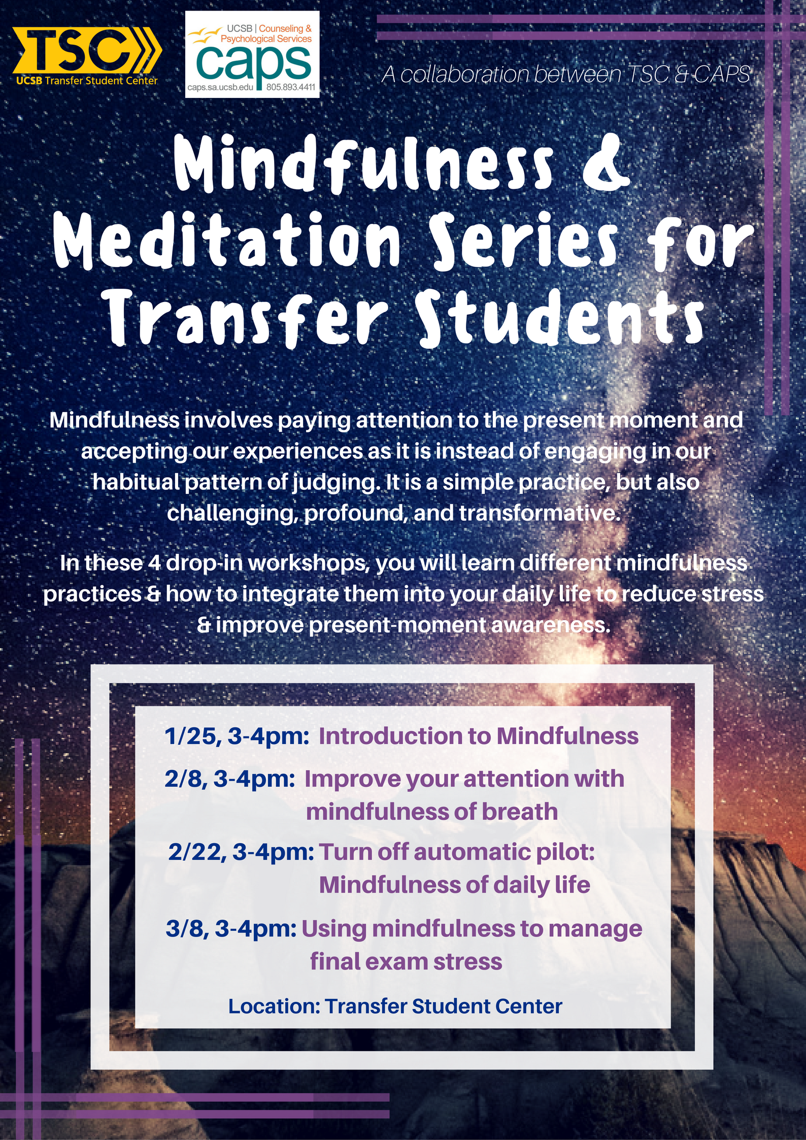 CAPS Mindfulness & Meditation Series For Transfer Students