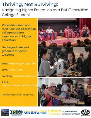 Panel discussion and mixer on first-generation college students' experiences in higher education     Undergraduate and graduate students welcome