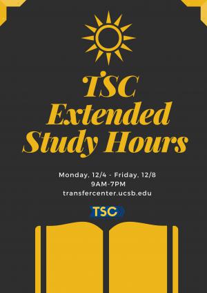 Use the TSC for study space every night until 7 from 12/4-12/8