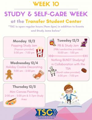 Take care of yourself this finals season and stop by the TSC for studying and stress reduction. 
