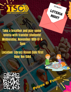 Take a breather and play some  loteria with transfer students!  Wednesday, November 10th @ 4-5pm