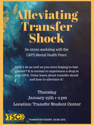 Didn’t do as well as you were hoping to last quarter? It is normal to experience a drop in your GPA. Come learn about transfer shock and how to alleviate it!