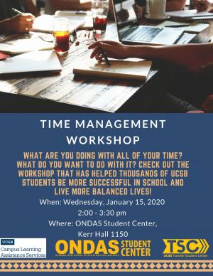 What are you doing with all of your time? What do you want to do with it? Check out the workshop that has helped thousands of ucsb students be more successful in school and live more balanced lives!